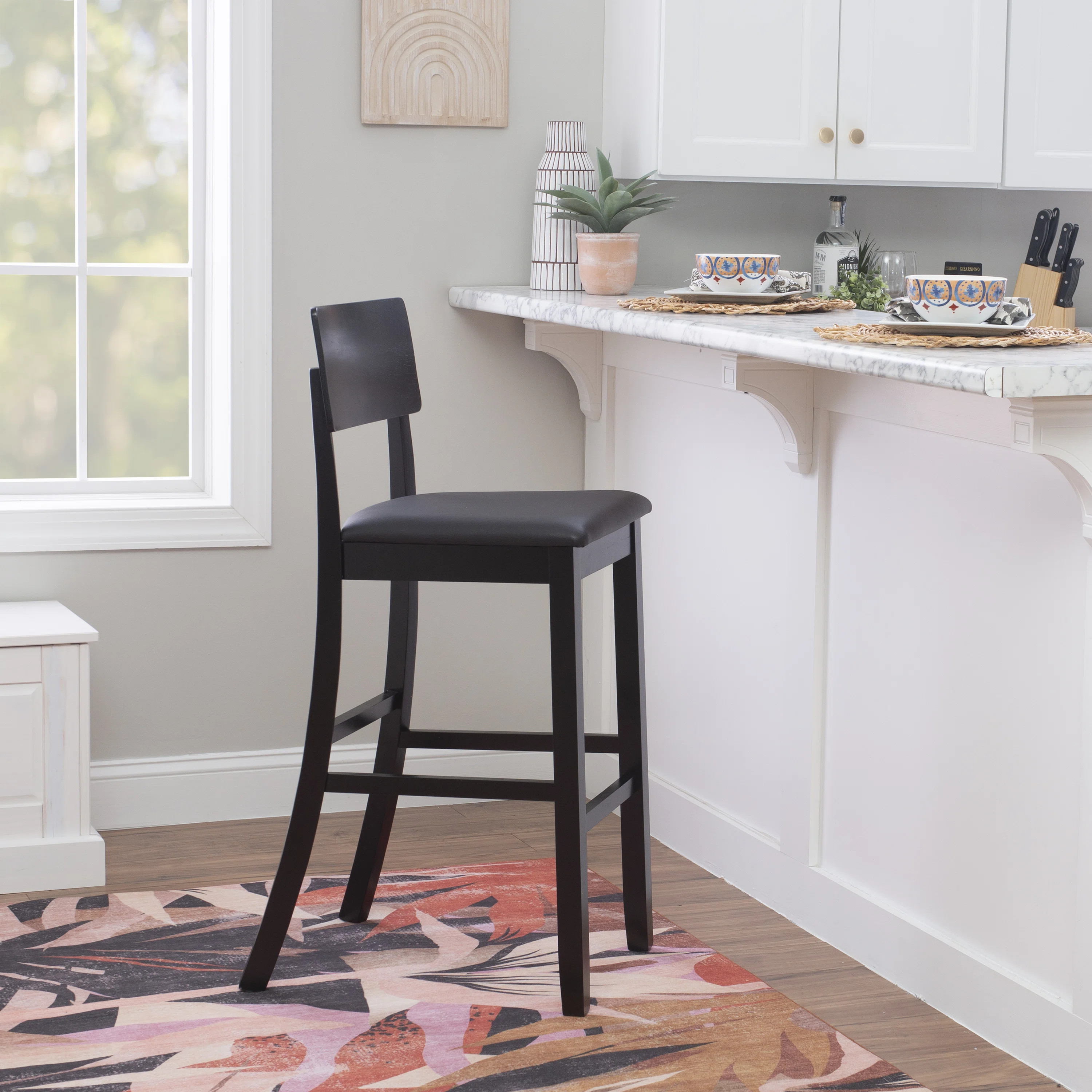Charlton Home® Keyesport Solid Wood Counter & Bar Stool with Faux Leather Cushioned Seat & Revie... | Wayfair North America