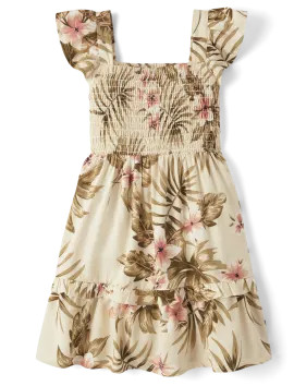 Girls Matching Family Sleeveless Tropical Print Smocked Ruffle Dress | The Children's Place  - NE... | The Children's Place