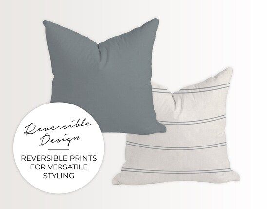 Reversible Dusty Blue Printed Pillow Cover | Etsy (US)