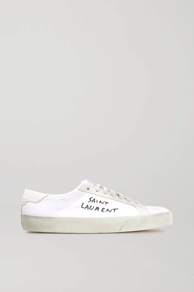 Saint Laurent - Court Classic Logo-embroidered Leather And Distressed Cotton-canvas Sneakers - Off-white | NET-A-PORTER (UK & EU)