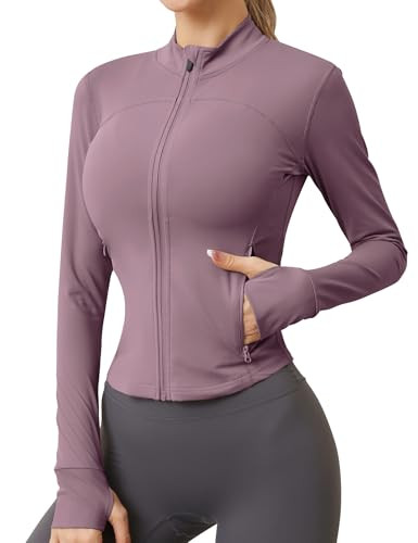 AKEWEI BBL Jacket Set Pink Workout Jacket Stretchy Gym Tight Jacket Running Clothes for Women with Pockets Purple M | Amazon (US)