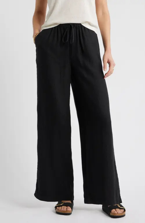caslon(r) Easy Wide Leg Linen Pants in Black at Nordstrom, Size Xx-Large | Nordstrom