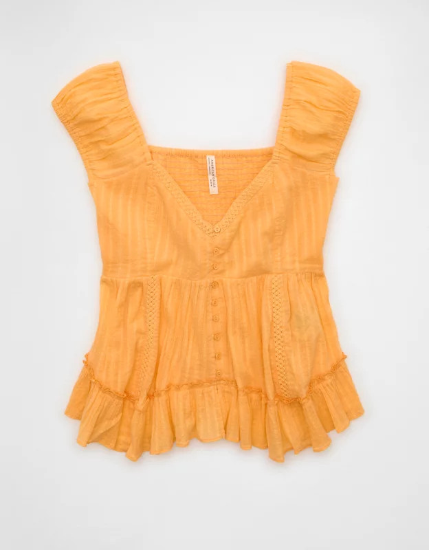 AE Lace Trim Babydoll Blouse | American Eagle Outfitters (US & CA)