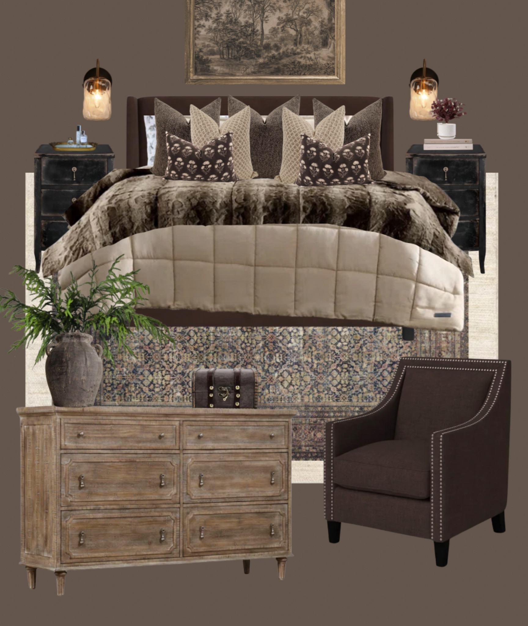 A beautiful warm bedroom decor with antique furniture. Furnished by Wayfair and throw pillows by Hackner Home. This bedroom furniture and decor is cozy, chic and comfortable.  

#homedecor #bedroomfurniture #cozybedding

#LTKwinter #LTKcasa #LTKsale