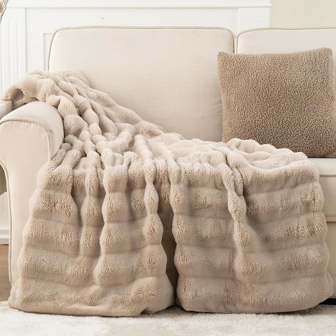 Battilo Tan Throw Blanket for Couch, Rabbit Fur Blanket for Bed, Light Brown Throw Blanket for Ho... | Amazon (US)