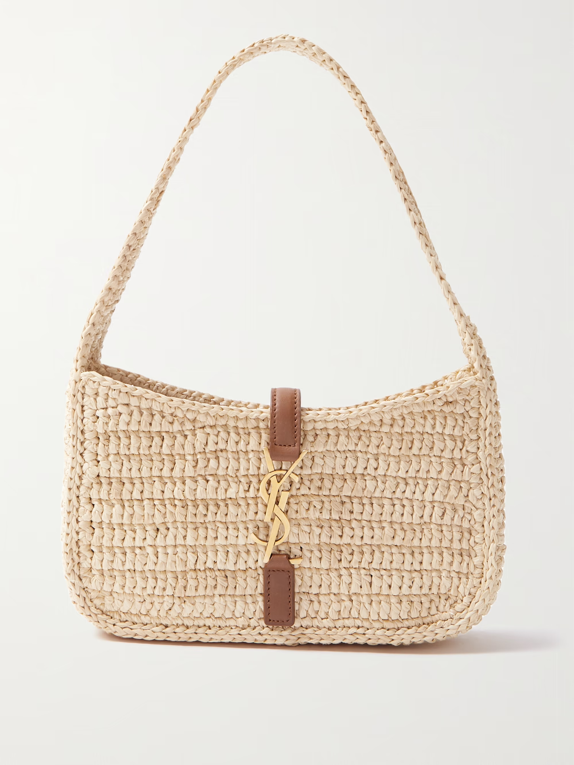 SAINT LAURENTLe 5 à 7 leather-trimmed raffia shoulder bag | NET-A-PORTER (US)