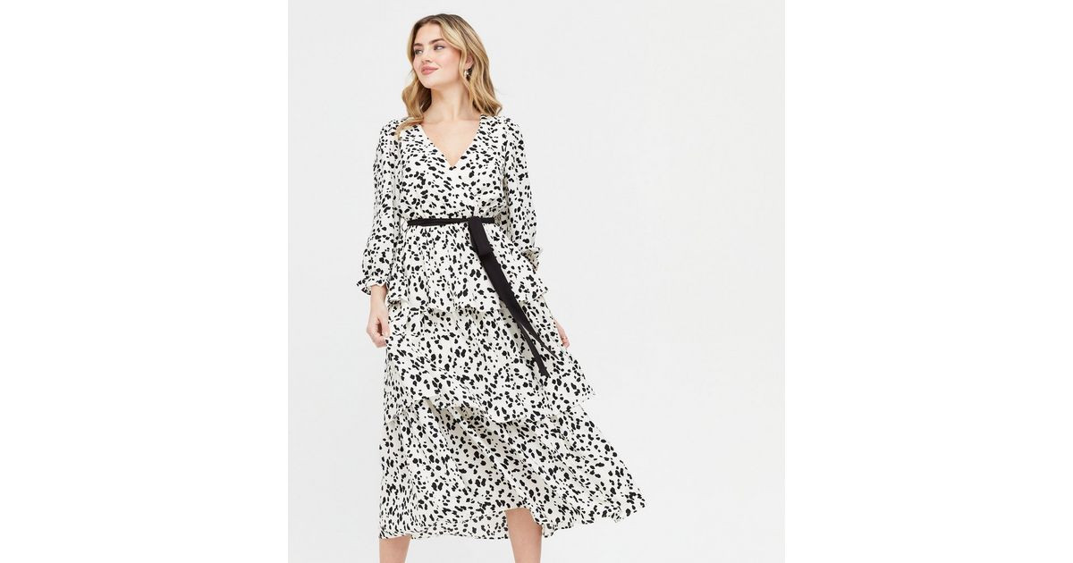 White Spot Tie Front Tiered Midi Dress
						
						Add to Saved Items
						Remove from Saved It... | New Look (UK)