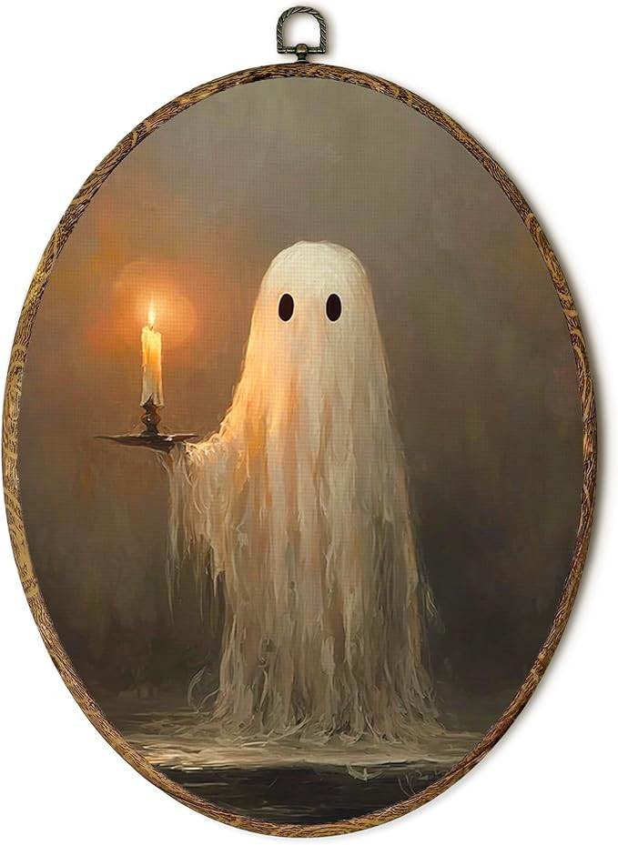Yorhifa Halloween Ghost Framed Wall Art, Dark Academia Ghost Holding Candle Oval Wall Art, Spooky... | Amazon (US)