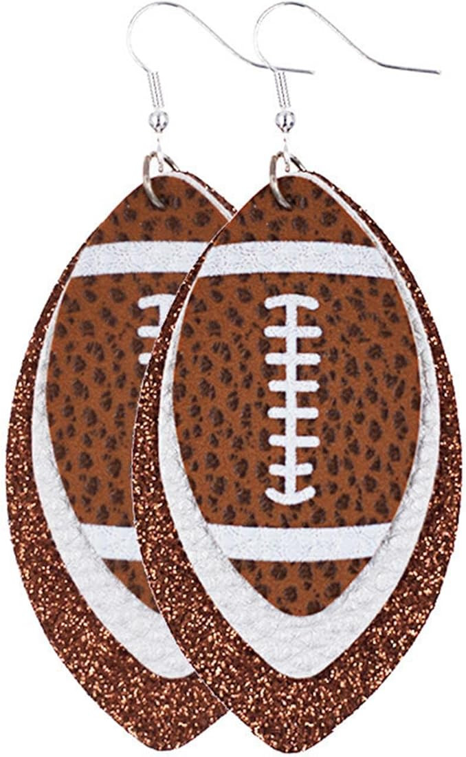 Colorful Layered Football Dangle Earrings Glitter Sports Lover Leather Earrings for Women Girls J... | Amazon (US)
