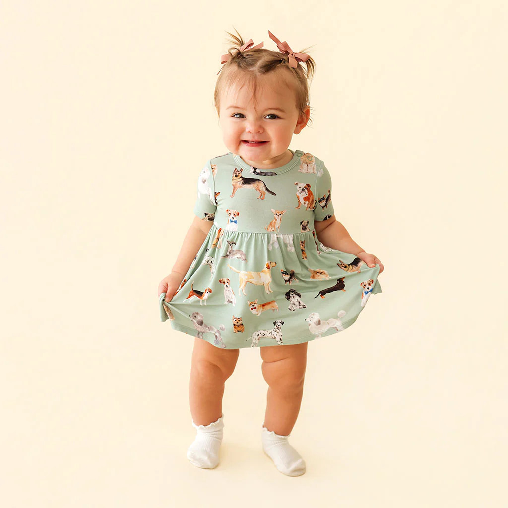 Dog Green Long Sleeve Posh Puppies Bodysuit Dress | Posh Peanut® | Posh Peanut