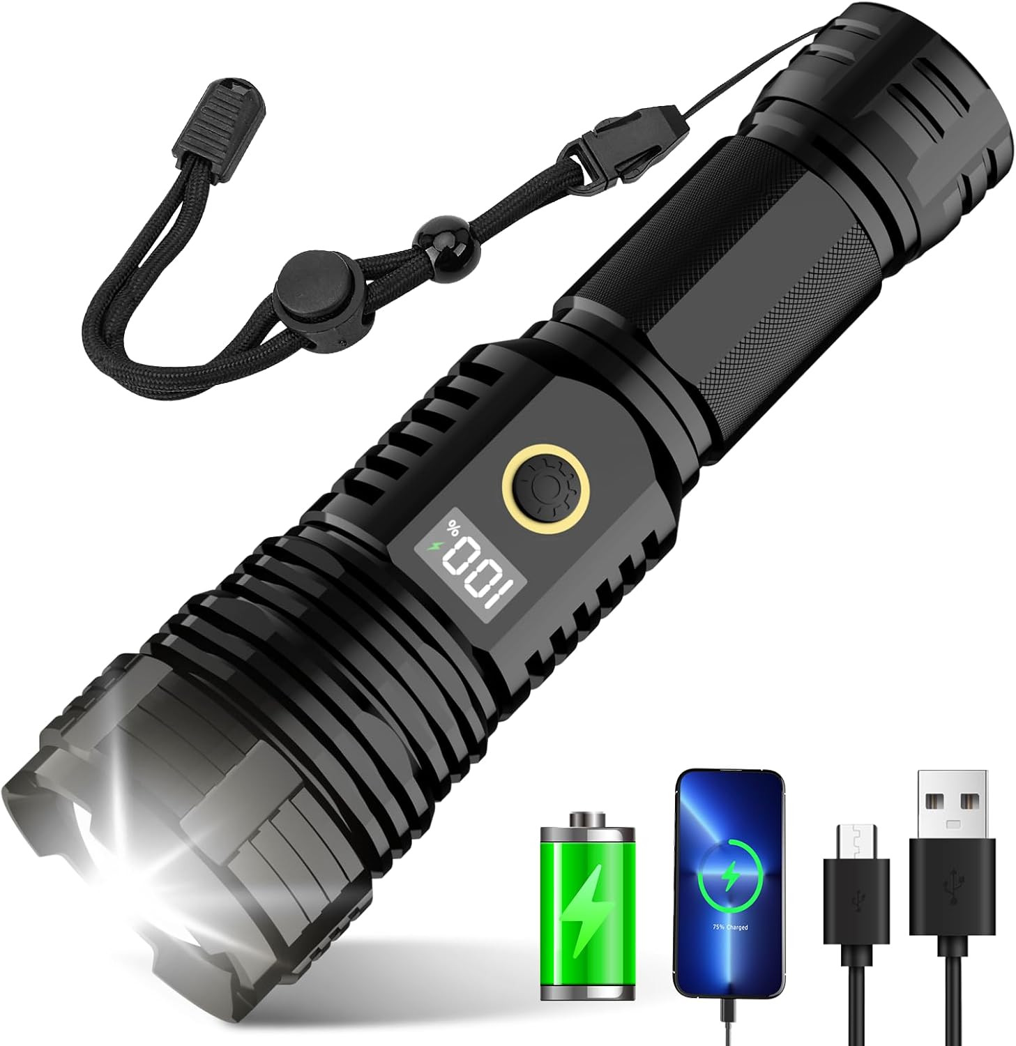 Flashlights High Lumens Rechargeable, 990,000 Lumens Super Bright Flashlight with LCD Digital Dis... | Amazon (US)