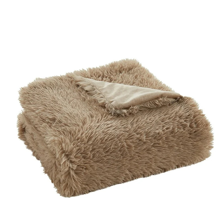 My Texas House Angel High Pile Faux Fur Throw Blanket, Brown Rice, Standard Throw | Walmart (US)
