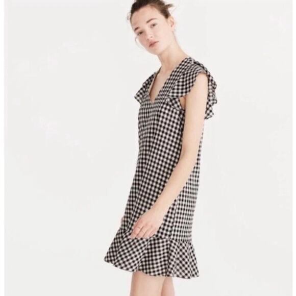 Madewell Gingham Ruffle Hem Dress Black White Check Size 0 Cottagecore | Poshmark