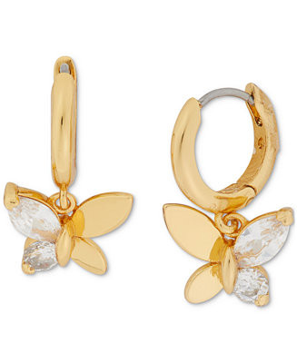 Kate Spade New York Gold-Tone Crystal Social Butterfly Huggie Hoop Earrings, 0.75" - Macy's | Macy's