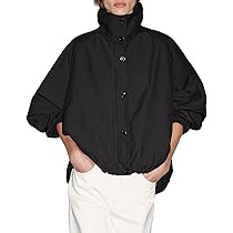 Women Bomber Jacket Casual Long Sleeve High Neck Zip Up Button Puff Fall Coats Lightweight Streetwear Outerwear | Amazon (US)