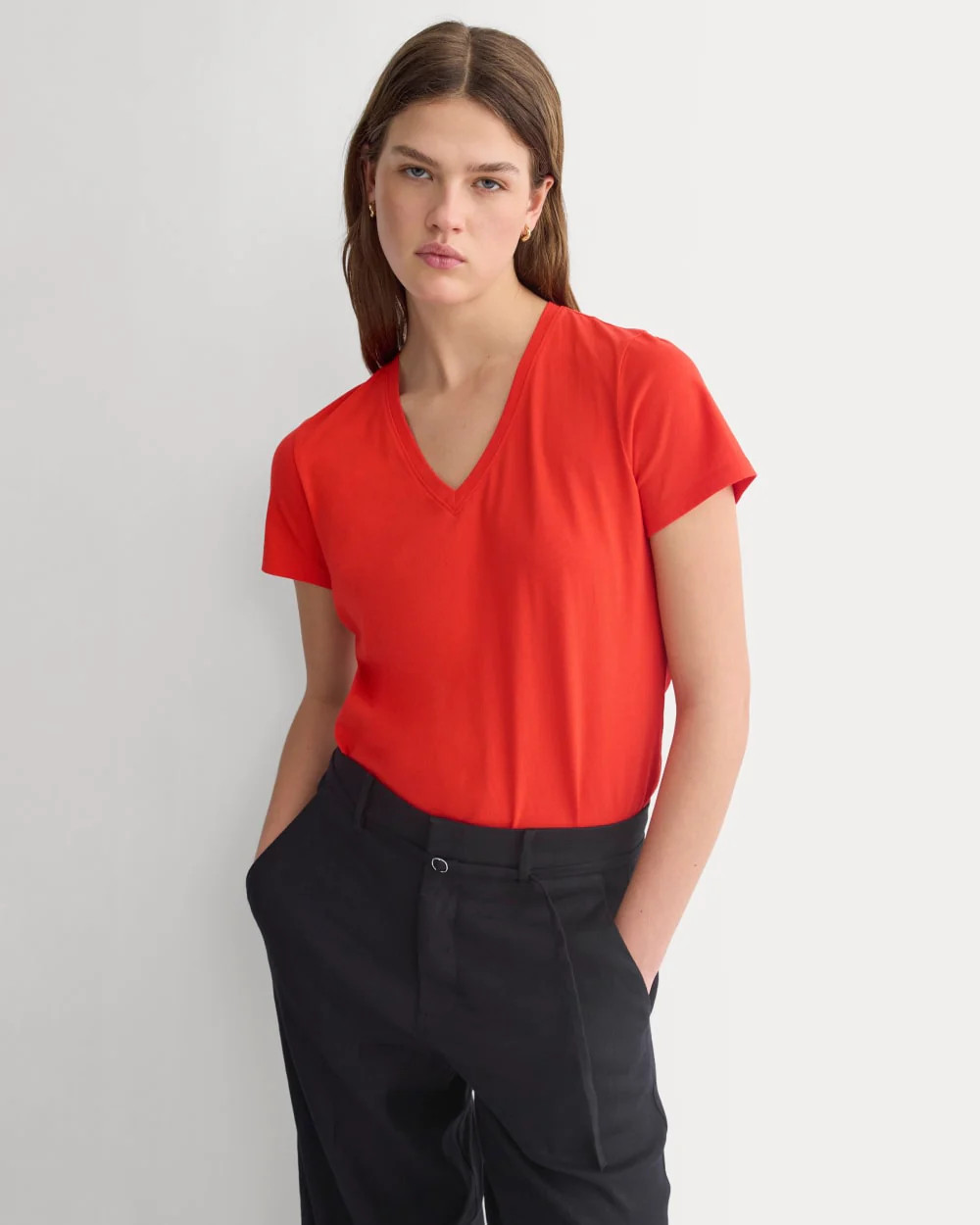 The Slim V-Neck Tee in Essential Cotton | Fiery Red | Everlane