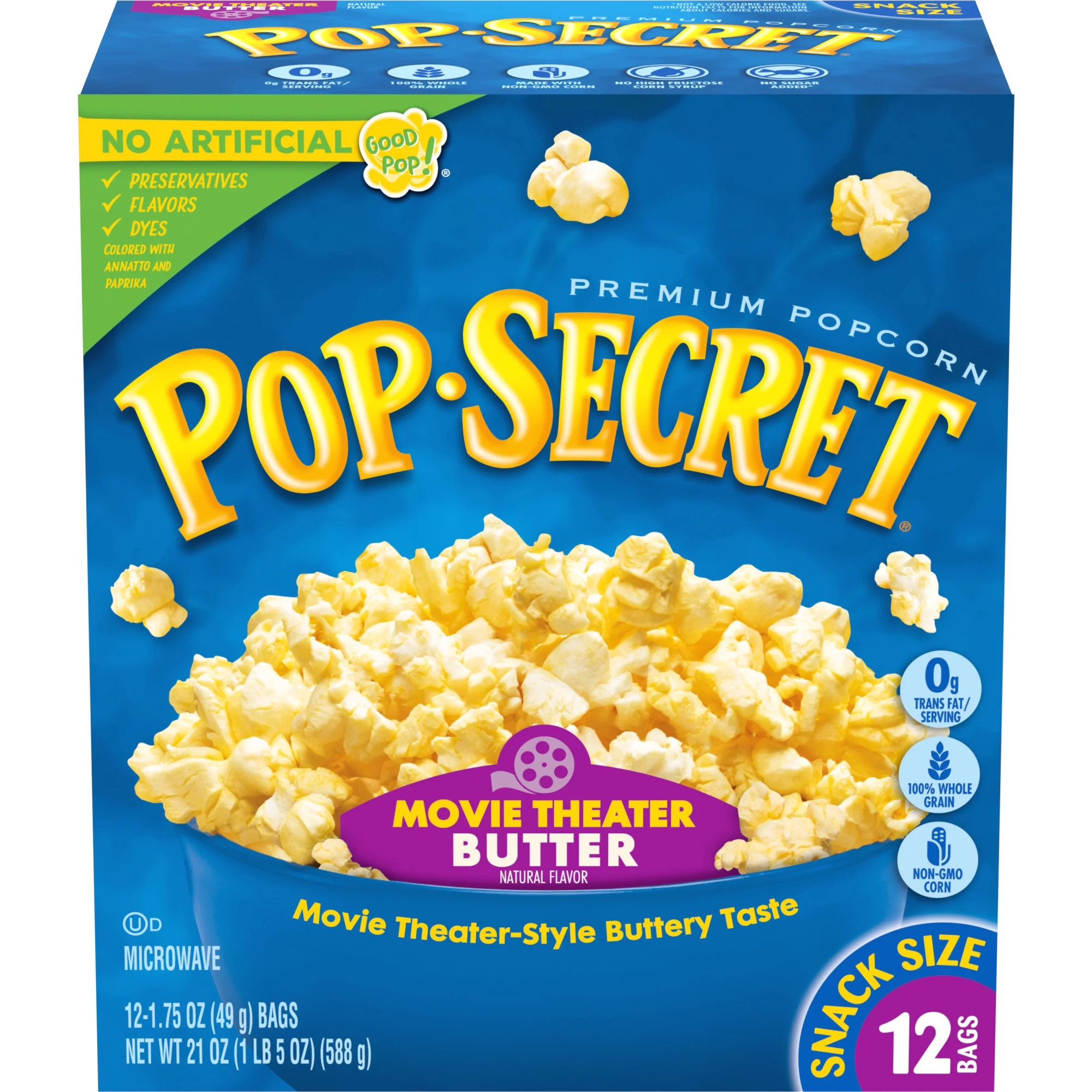 Pop Secret Microwave Popcorn, Movie Theater Butter Flavor, 1.75 oz Snack Bags, 12 Ct | Walmart (US)