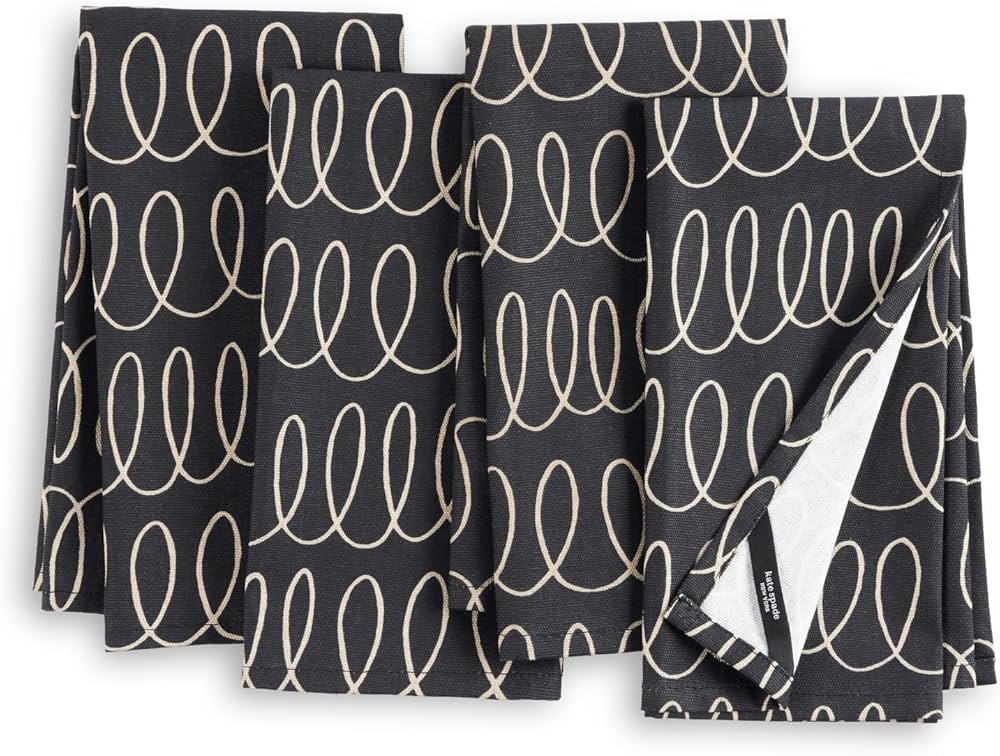 kate spade new york in The Loop Cloth Napkins 4-Pack Set, 100% Cotton, Machine Washable, Black/Be... | Amazon (US)