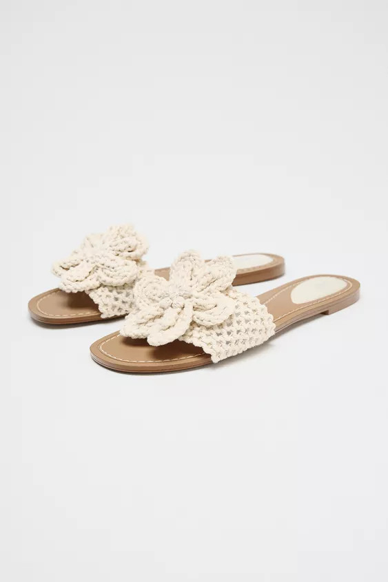 CROCHET BOW FLAT SANDALS | Zara US