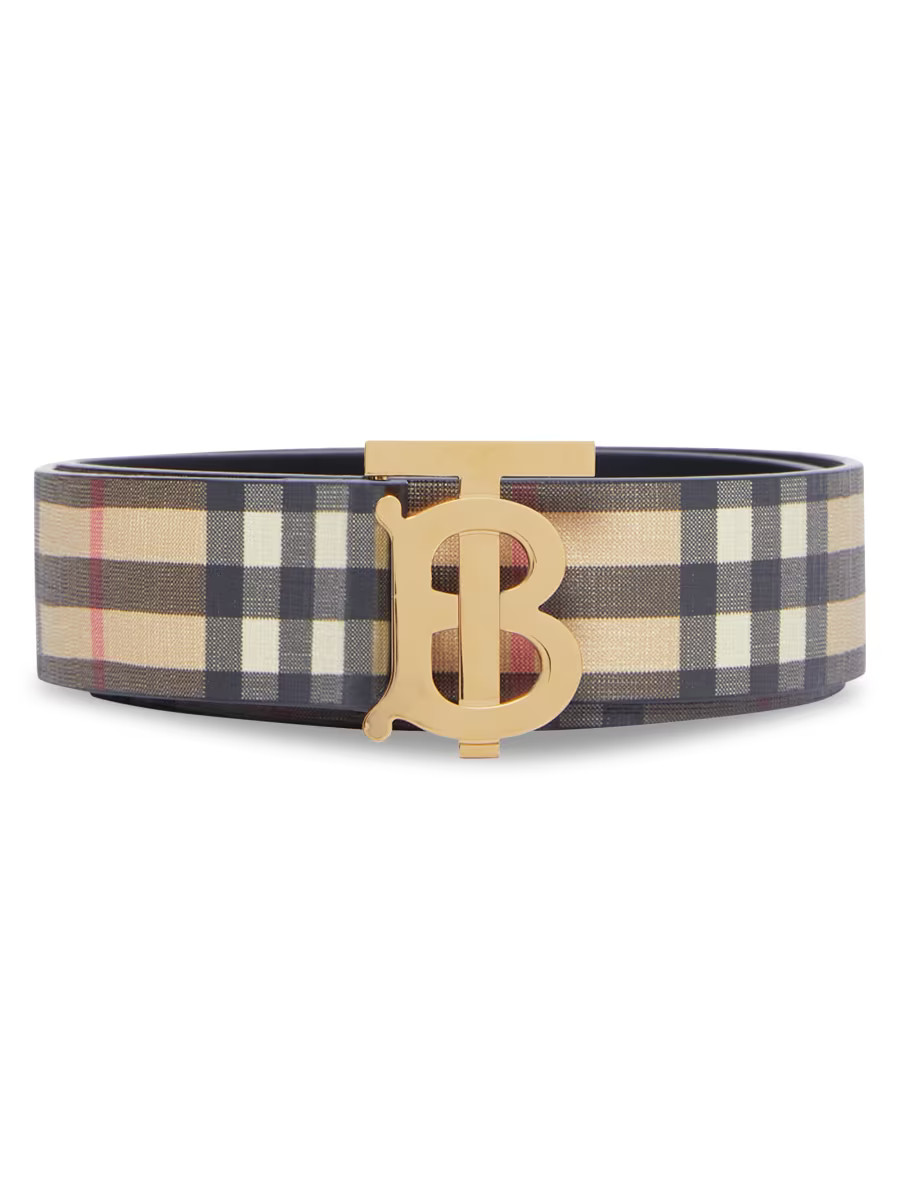 Monogram Hand-Painted Vintage Check E-Canvas Leather Belt | Saks Fifth Avenue