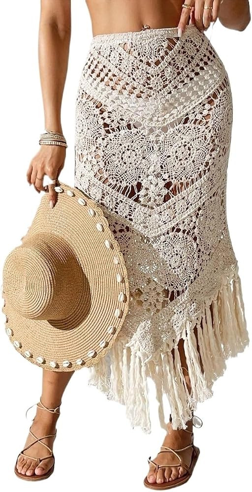 Women's Hollow Out Hem Skirt Cover Up,Summer Beach cover ups for swimwear | Amazon (US)