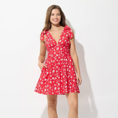 Women's Sleeveless Tie Shoulder Mini Dress - Wild Fable™ Red Floral L | Target