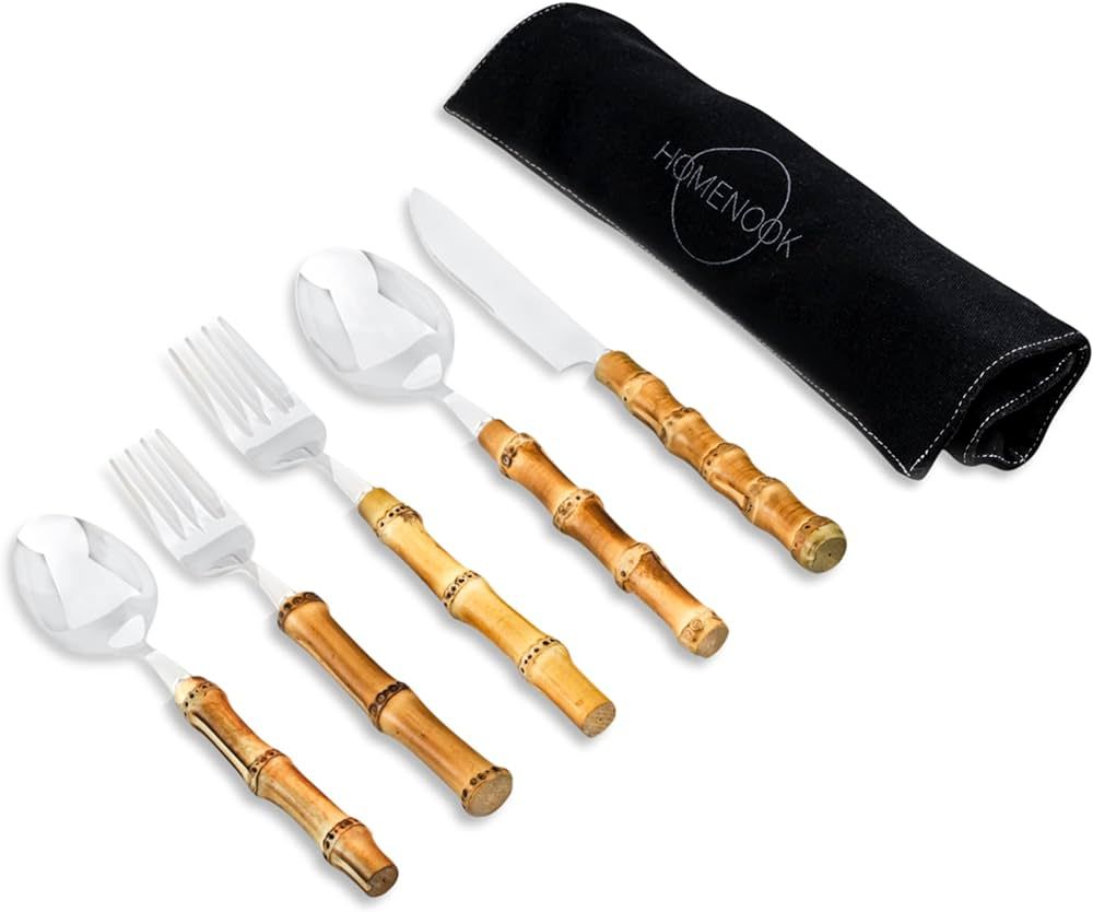 Homenook Bamboo Silverware Set - Natural Bamboo Flatware - Bamboo Cutlery and Utensils - Handcraf... | Amazon (US)