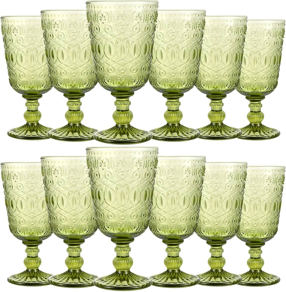 Wine Glasses Set of 12 Vintage Goblet 9 oz Vintage Colored Glass Goblet Beverage Stemmed Glass Cu... | Amazon (US)