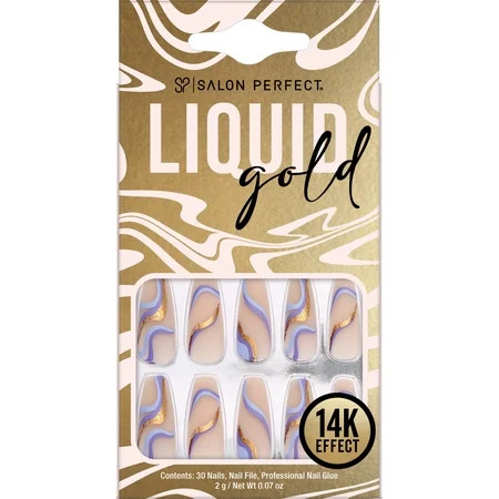 Salon Perfect Artificial Nails 128 Liquid Gold Purple Swirl File & Glue Included 30 Nails | Walmart (US)