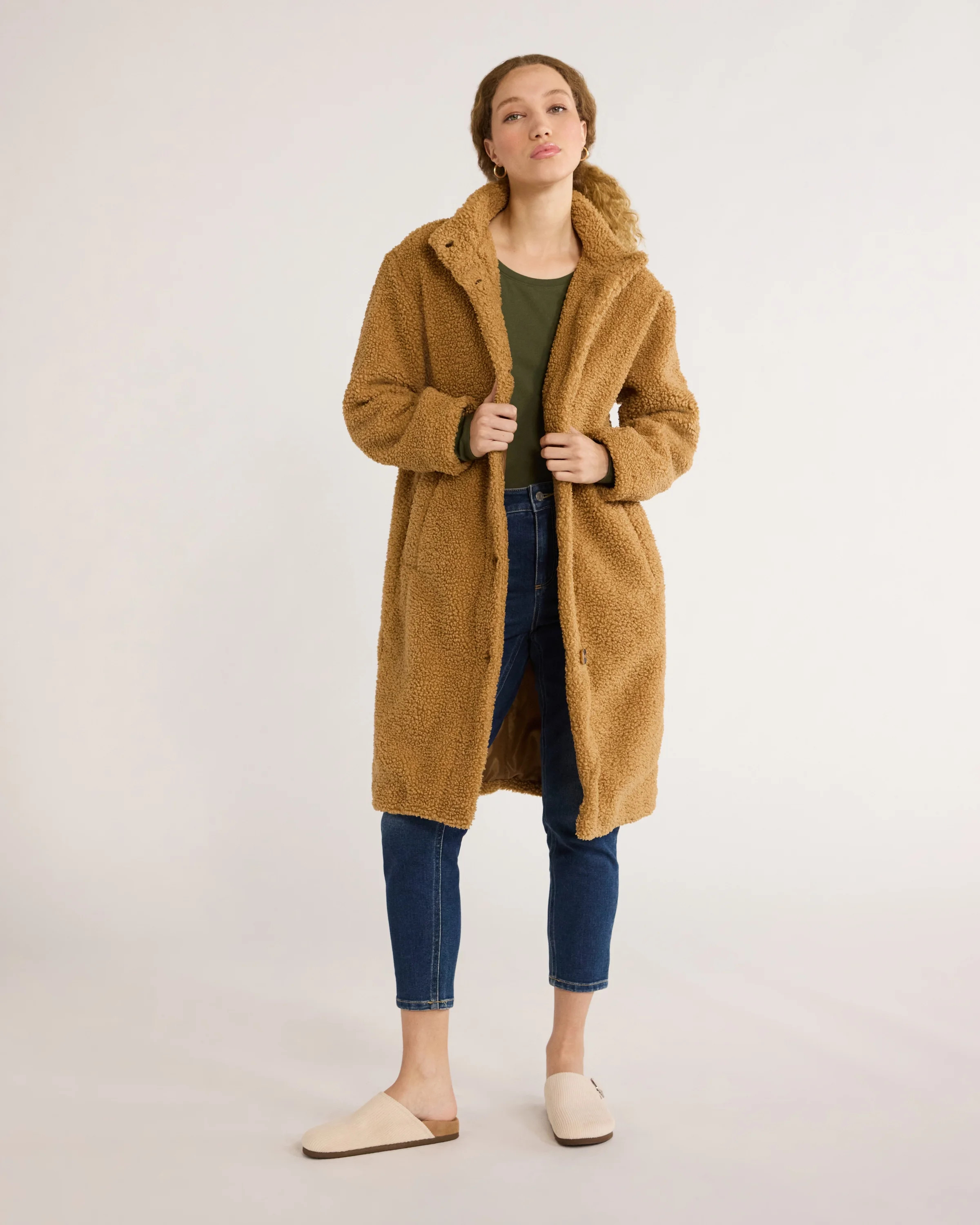 Time and Tru Women's and Women's Plus Teddy Fleece Coat with Funnel Neck, Sizes XS-3X | Walmart (US)