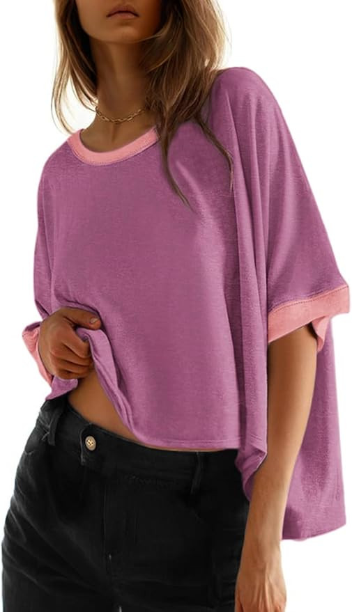 Dokotoo Summer Shirts 2026 Womens Solid T Shirts for Women Loose Oversized Tops Basic Tee | Amazon (US)