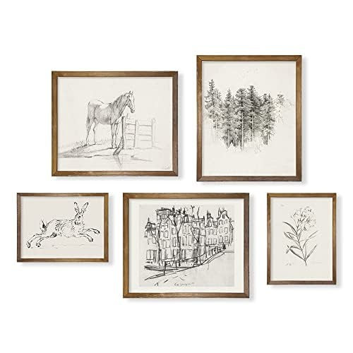 Rustic Modern Farmhouse Drawing Wall Art Decor - French Country Kitchen Etching Print Poster - Mi... | Amazon (US)