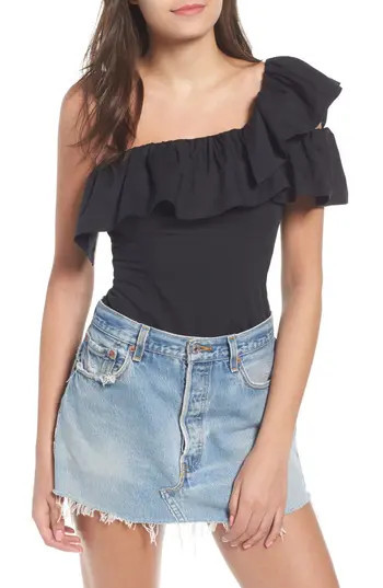 Women's Kendall + Kylie One-Shoulder Bodysuit, Size X-Small - Black | Nordstrom