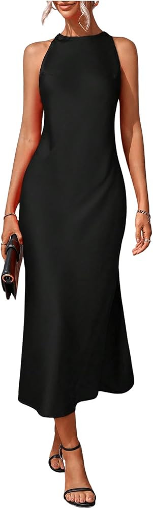 Floerns Women's Elegant Crew Neck Maxi Slit Cocktail Tank Wedding Dress | Amazon (US)