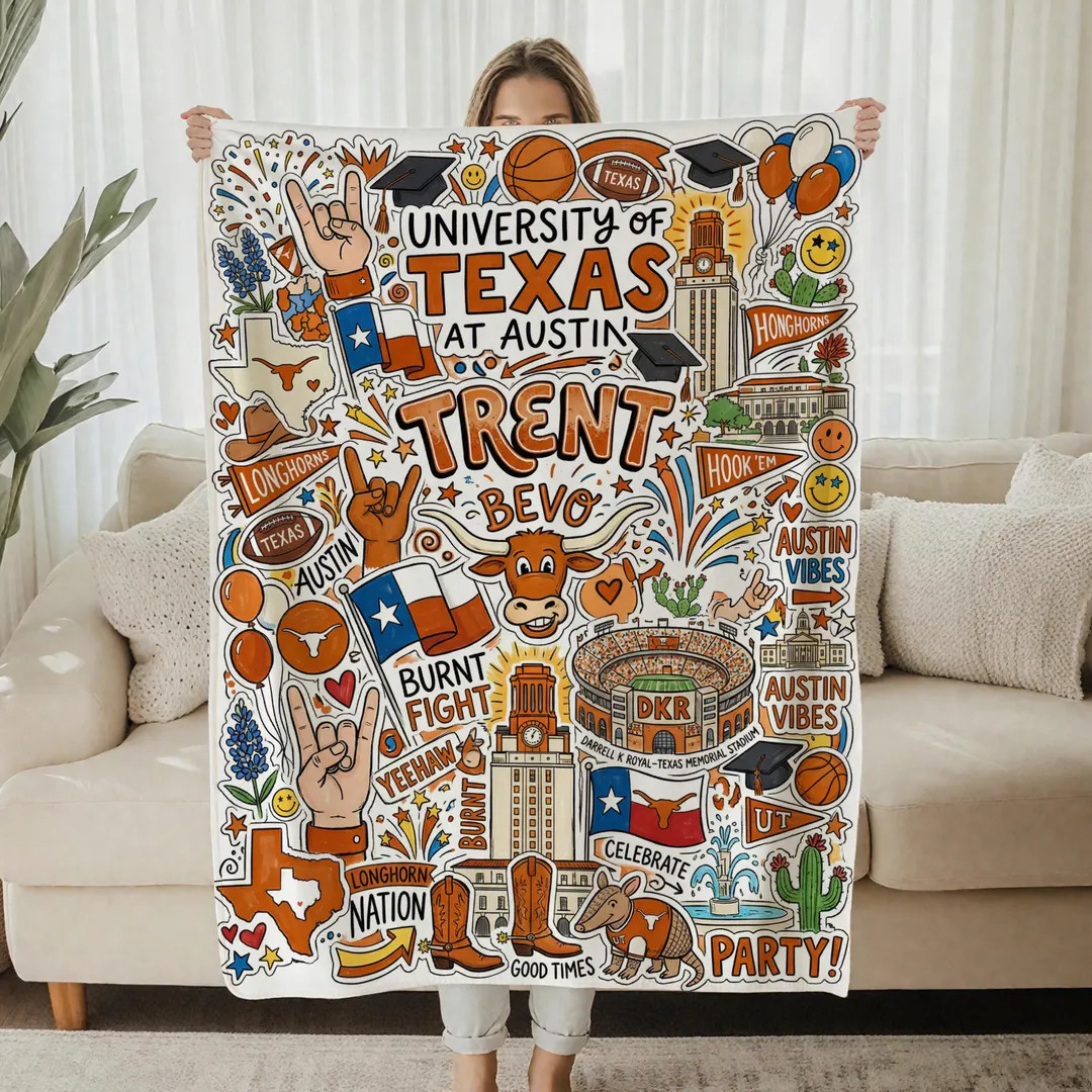 Custom College Campus Graffiti Blanket, Personalized Doodle Party Style Dorm Throw, Graduation Gi... | Etsy (US)