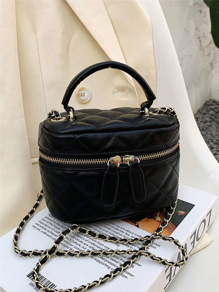 Quilted Bucket Bag Mini Zipper Black | SHEIN