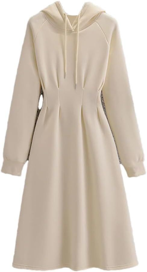 Women Sport Hooded Midi Dress Long Sleeve Streetwear High Waist A Line Dresses Solid Big Spring C... | Amazon (US)