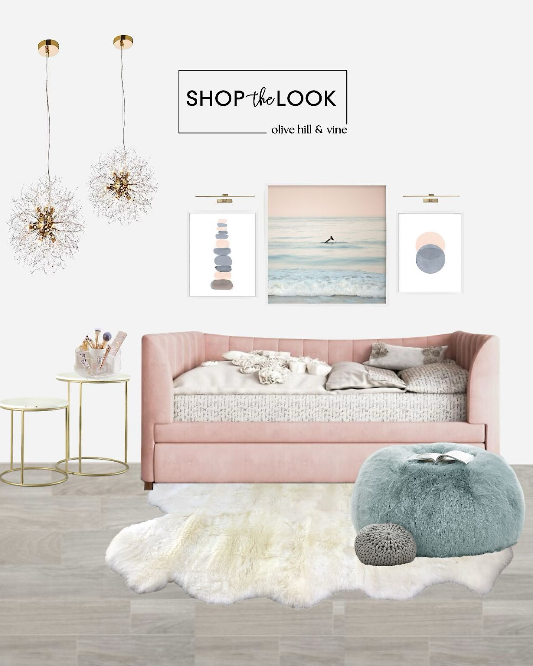 Dive into a dreamy pink, gray, and blue retreat with a stunning faux velvet daybed and trundle, a chic marble-topped nesting table, a faux sheepskin rug, and a crystal pendant light. Add teen-friendly storage, coastal-inspired art, and cozy accents for the perfect vibe! 

#LTKHome #LTKFamily #LTKKids
