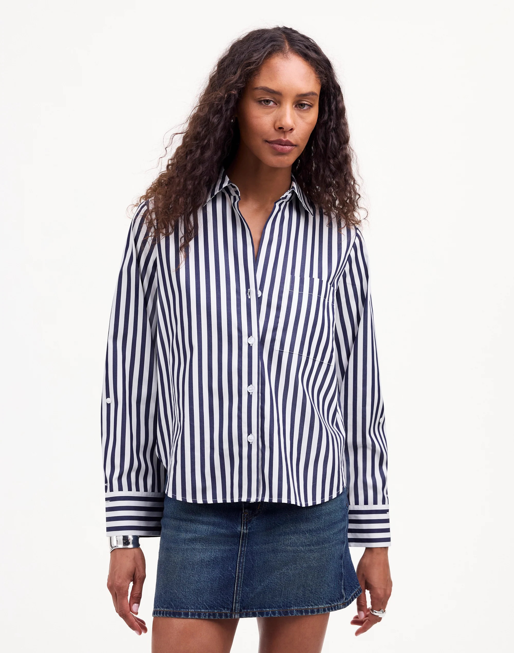 Easy Y-Neck Button-Up Shirt in Striped Plainweave | Madewell