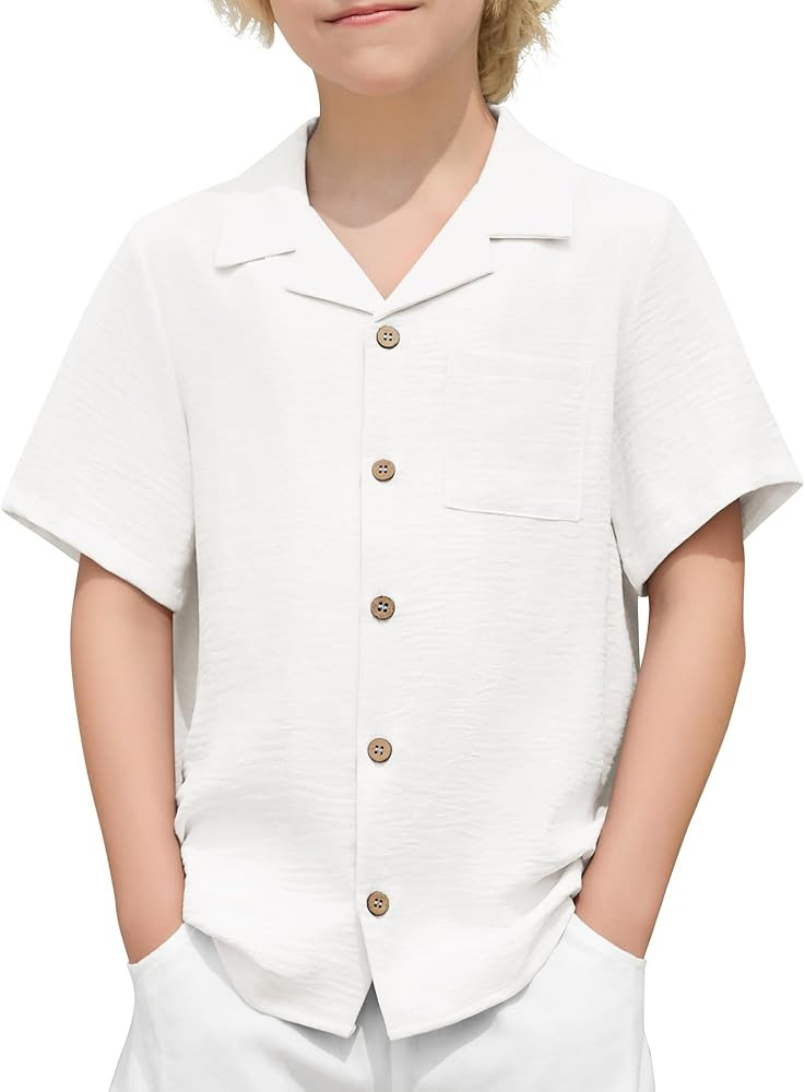 Arshiner Boys Short Sleeve Button Down Shirt Texture Summer Beach Vacation Shirt 4-12 Years | Amazon (US)