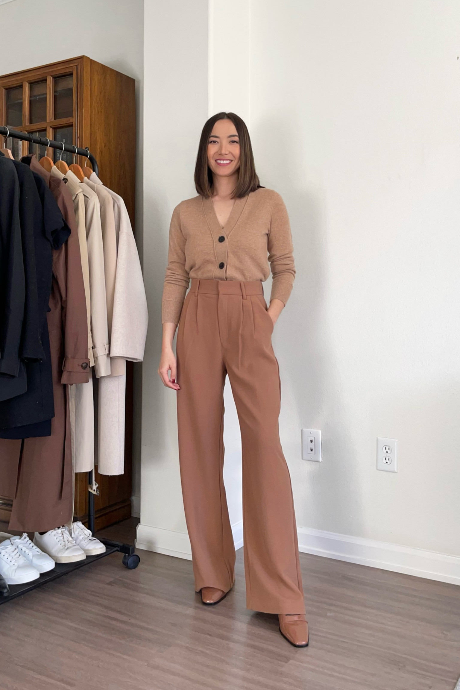 Workwear with one of my comfiest trousers recommendations - business casual 

Trousers - xs
Cashmere v neck cardigan - xs 
Penny loafers 

#LTKunder100 #LTKsalealert #LTKworkwear