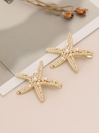 2pcs Ocean Series Women's Hair Accessory, Including Starfish Hairpin And Pearl Starfish Hair Clip... | SHEIN
