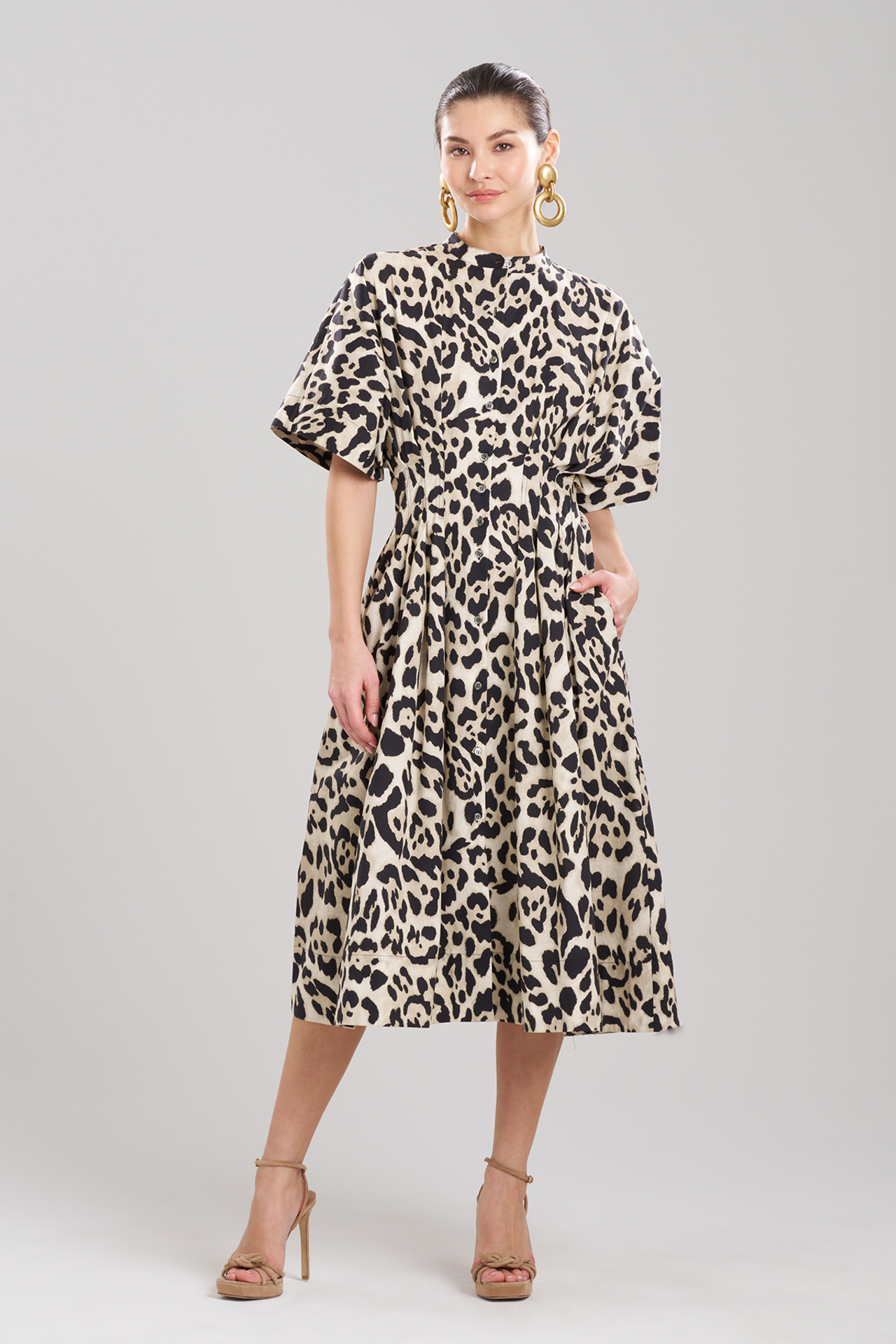 Jaguar Cotton Poplin Pleated Shirt Dress | Natori