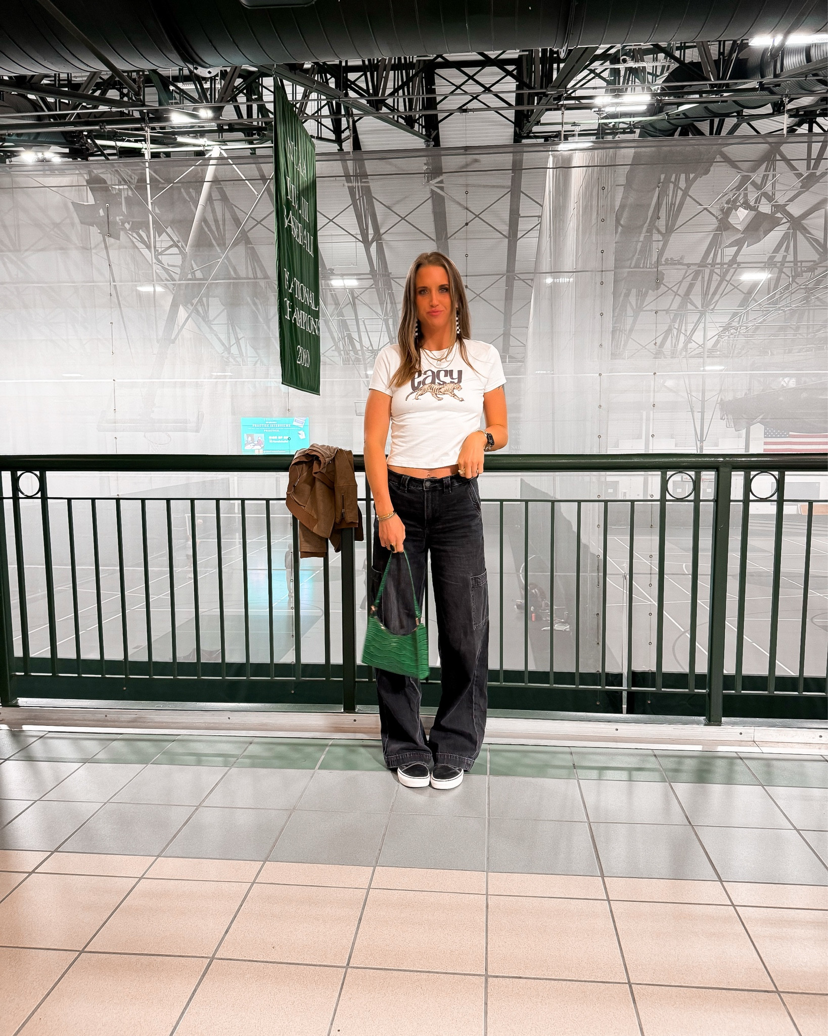 Wrestling meet at IWU to show Carter what it’s all about before he starts his first season, this week 💚 | A&E jeans are one of my favorite pairs I own | SHEIN top, purse and earrings | vans shoes | VICI jacket is a yearly fall go to 😏
#fallstyle #ootd #casualfashion #baggyjeans #momsofinstagram 

#LTKCyberWeek #LTKSaleAlert #LTKSeasonal