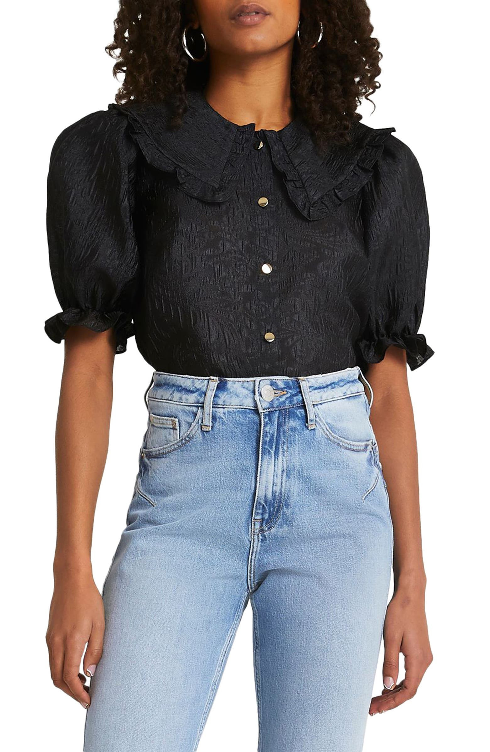 Puff Sleeve Peter Pan Button-Up Blouse | Nordstrom