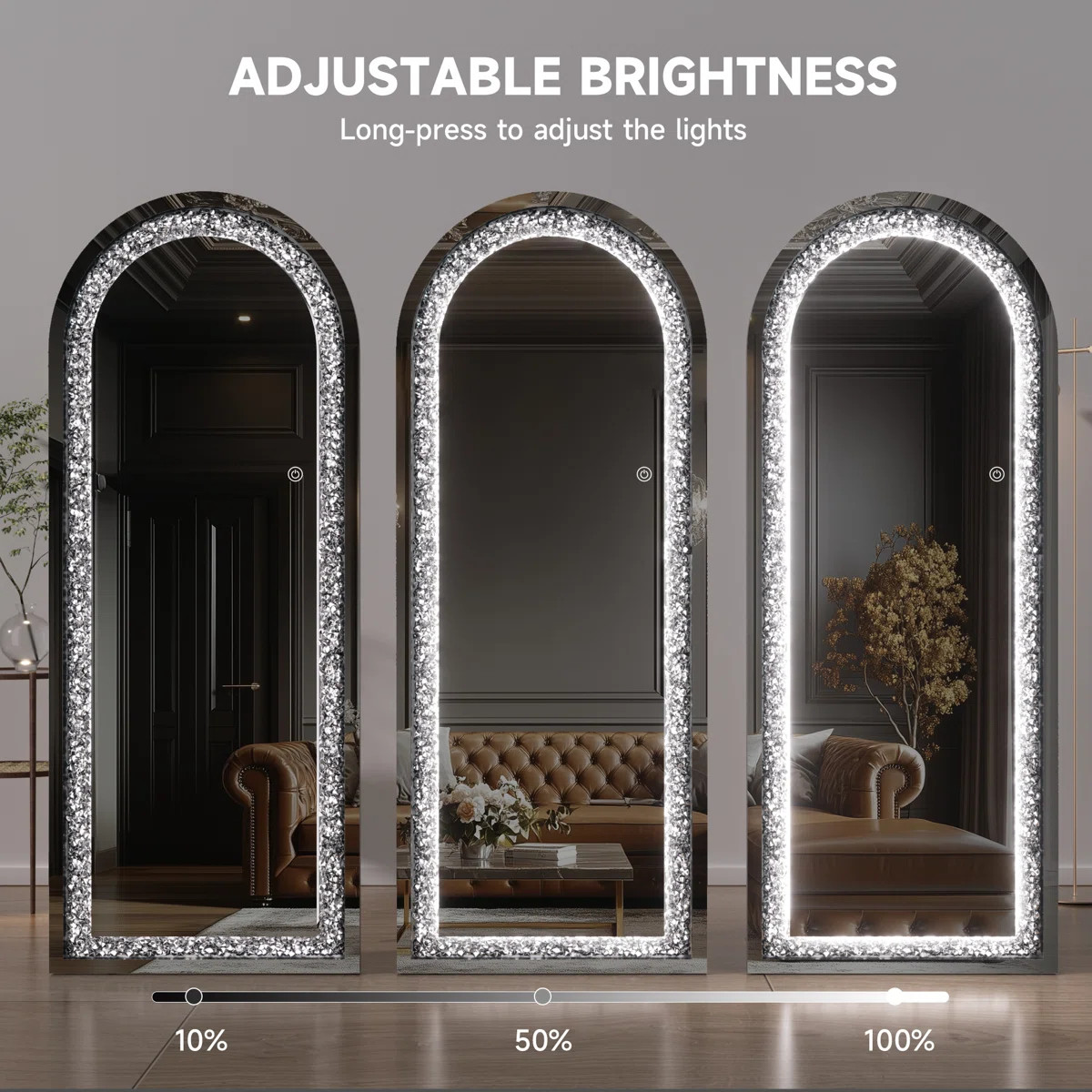 LED Crystal-Encrusted Full-Length Mirror, Wall Mounted or Leaning Floor Mirror, 3-Year Warranty | Wayfair North America