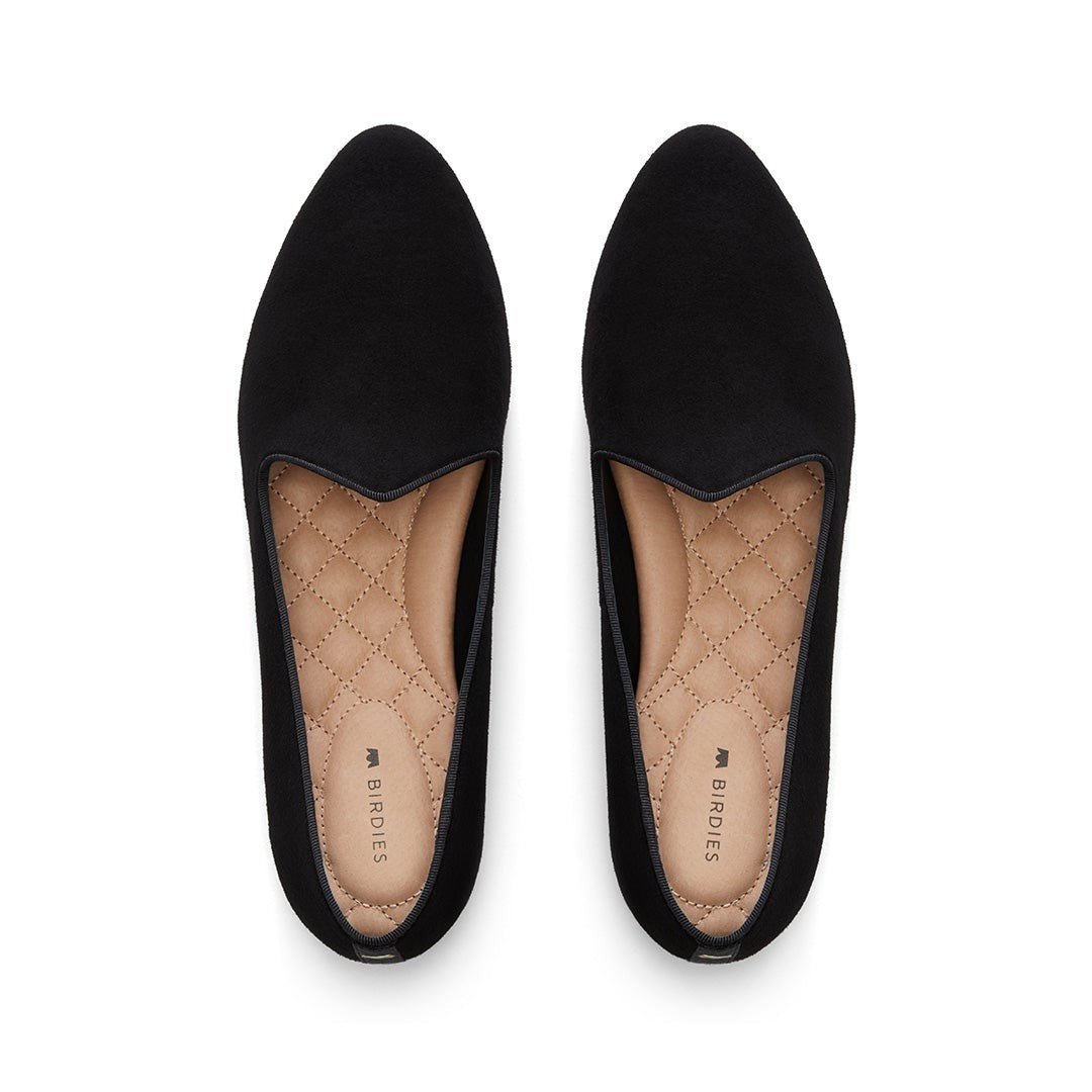 Birdies The Heron - Black Suede Flats, Size 8, Suede | BIRDIES