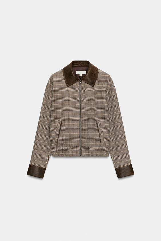 HOUNDSTOOTH MIXED BOMBER JACKET | Zara US