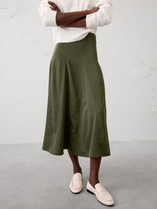 Godet Twill Midi Skirt | Banana Republic Factory