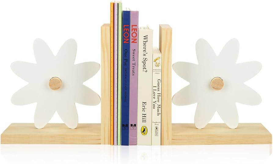 2 Pcs Nursery Decor Daisy Wooden Bookends Pink Rainbow Wooden Children Bookends Moon and Cloud Bo... | Amazon (US)